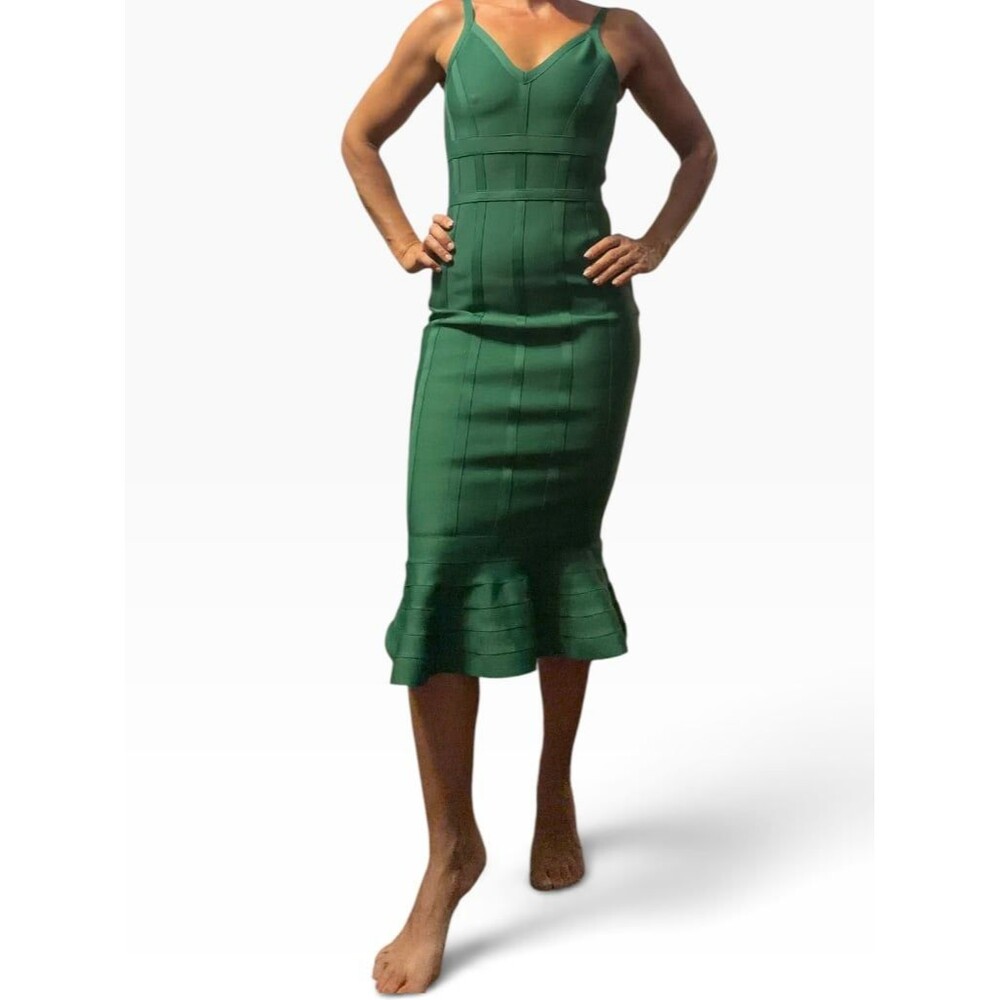 Women's Mermaid Spaghetti Straps V Neck Bodycon Midi Cocktail Bandage Dress S